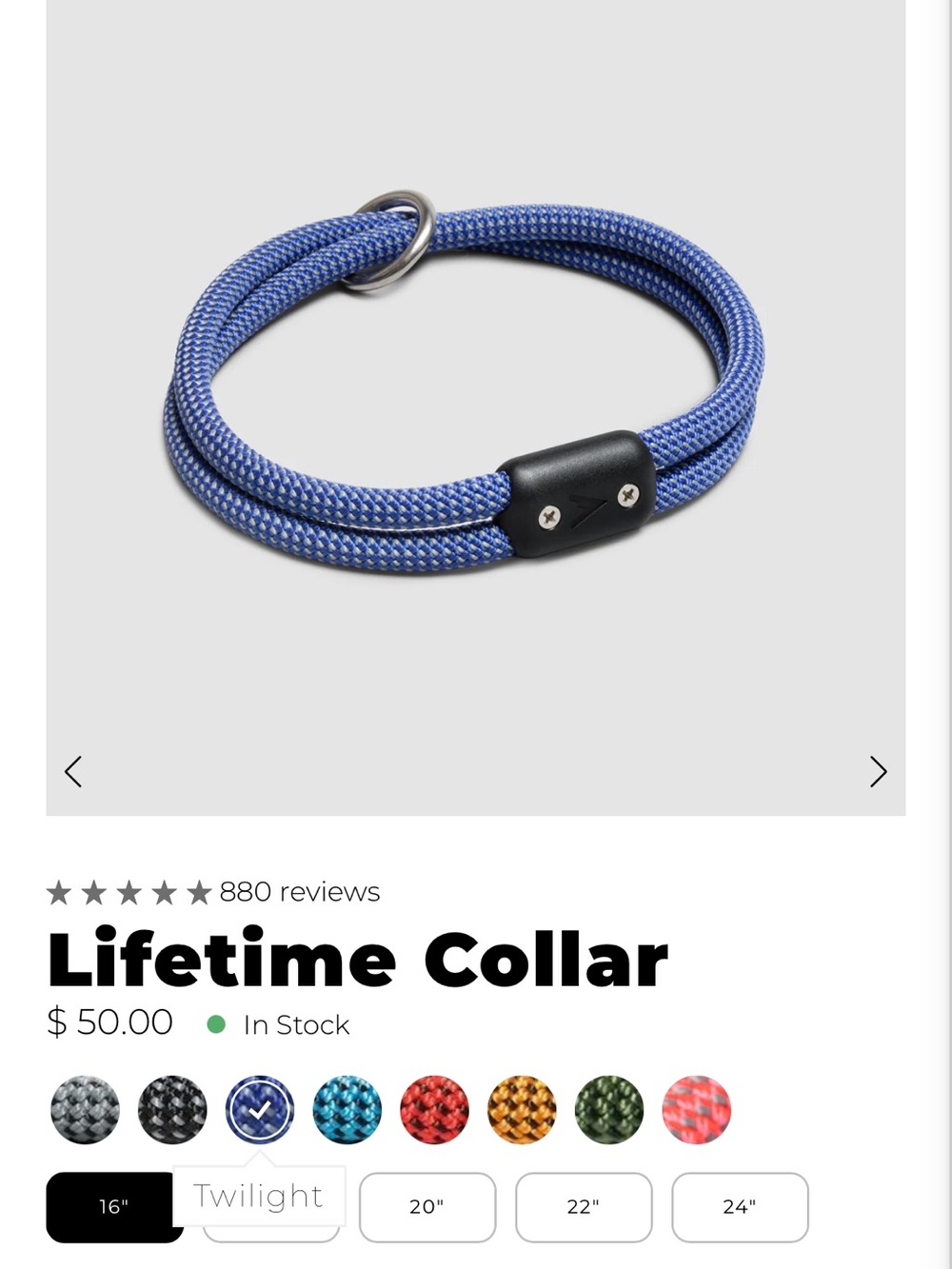 Lifetime Collar Blue Rope Dog Collar